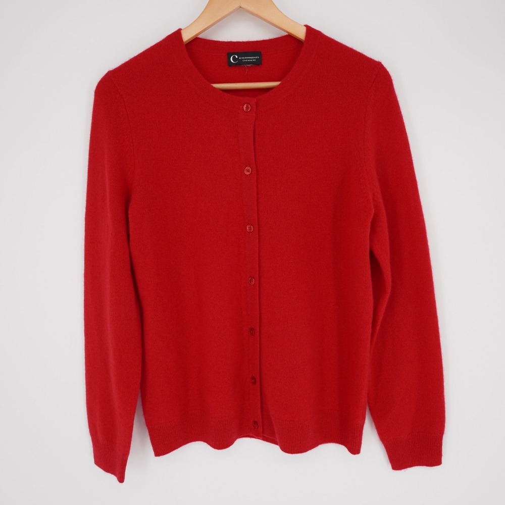 C by Bloomingdales Cashmere Cardigan Sweater Womens S Red Classic Luxury Preppy